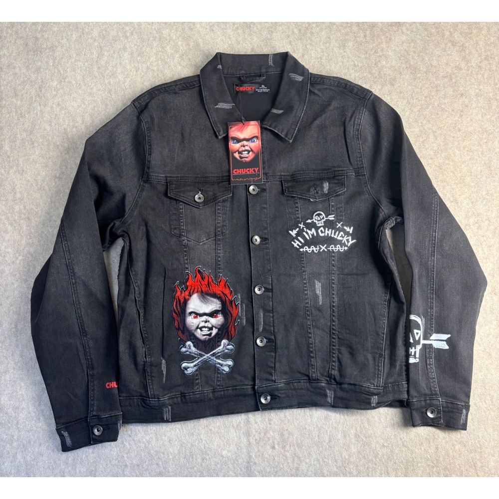 Chucky Black Denim Patchwork Jacket Mens XL New with tags